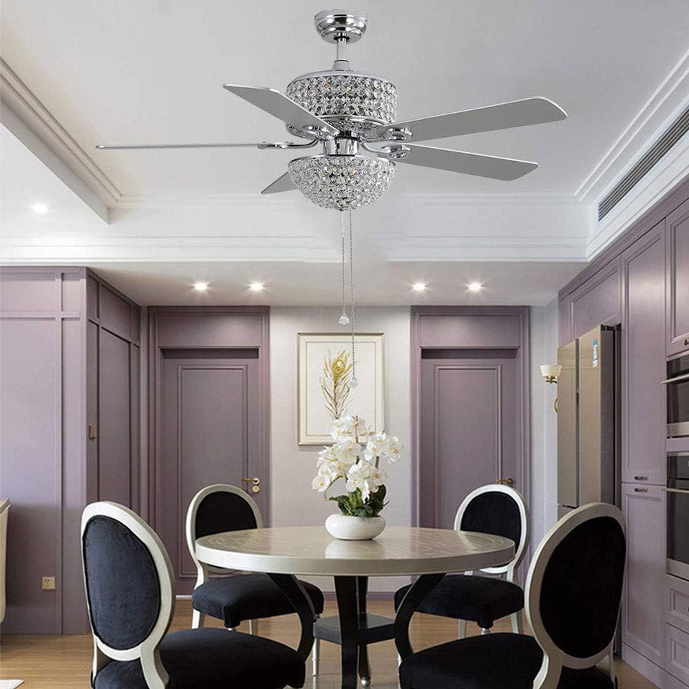 Silver Crystal Ceiling Fan with Light and Remote 5 Blades K7109