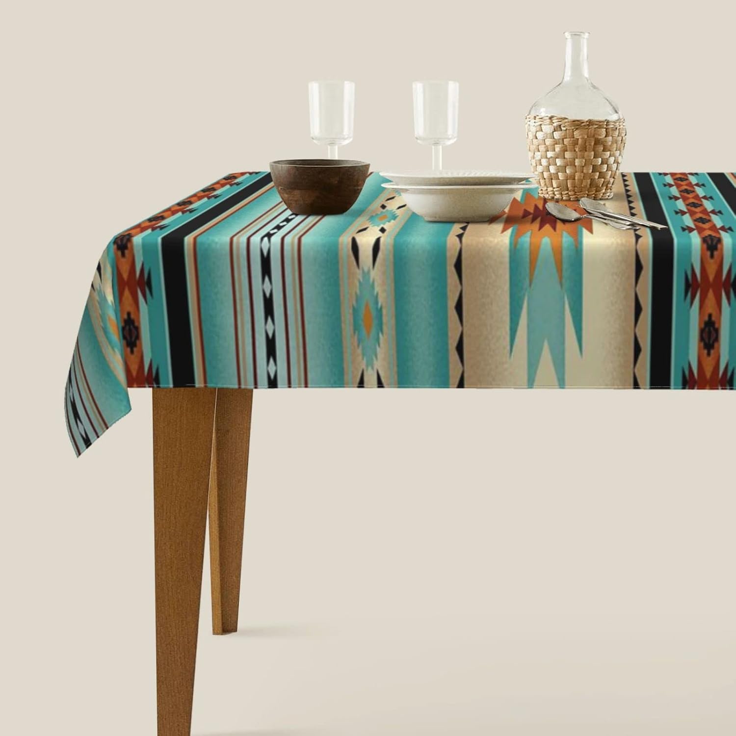 60 X 90 Inches Rectangular Navajo Print Tablecloth J591325