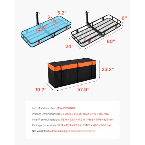 Folding Hitch Carrier 500lb Capacity Cargo Basket Waterproof Bag S60412