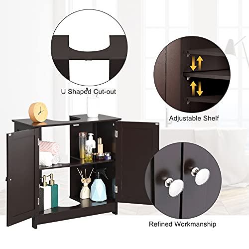 Pedestal Under Sink Storage Bathroom Vanity with 2 Doors Bathroom Cabinet 23 5/8" x 11 7/16" x 23 5/8" (Espresso) P479522