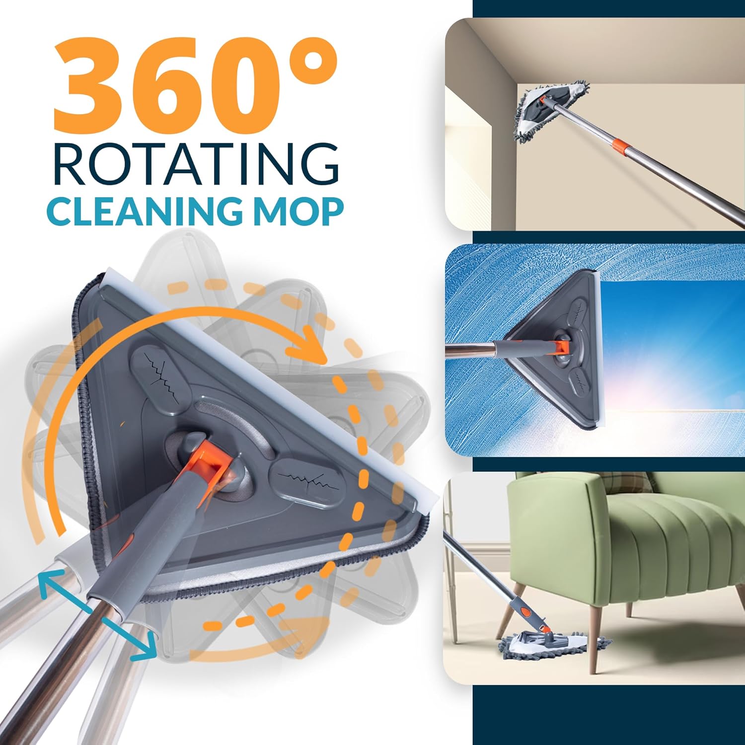 Wall Cleaning Mop with Long Handle 85 inches, 6 Microfiber Reusable Mop T71210