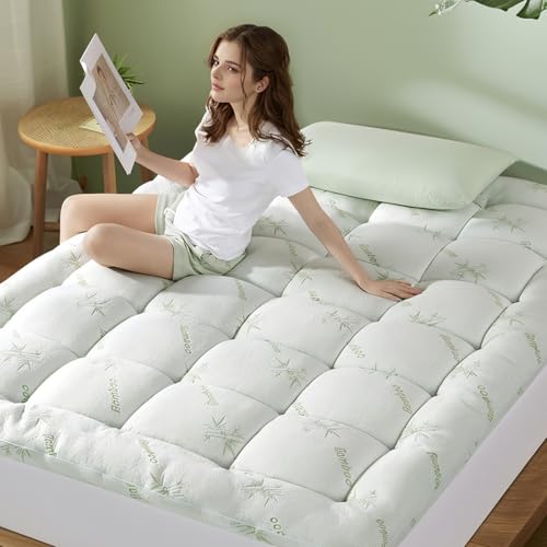 Queen Mattress Topper, Extra Thick 1100 GSM Down Alternative Fill, Cooling Pillow Top Mattress Cover with 8-21" Deep Pocket W581