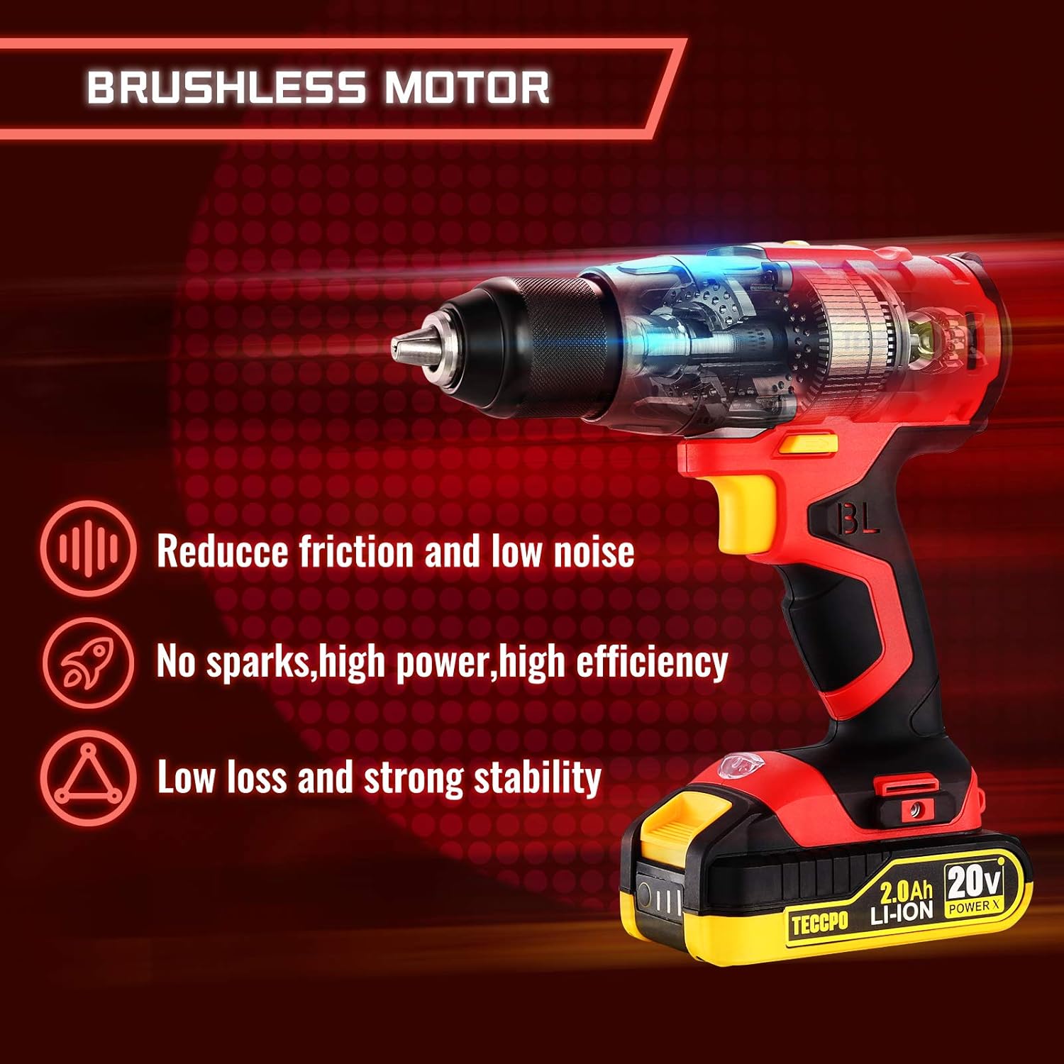 20V Brushless Cordless Drill Set with 2 Batteries and Case T8638