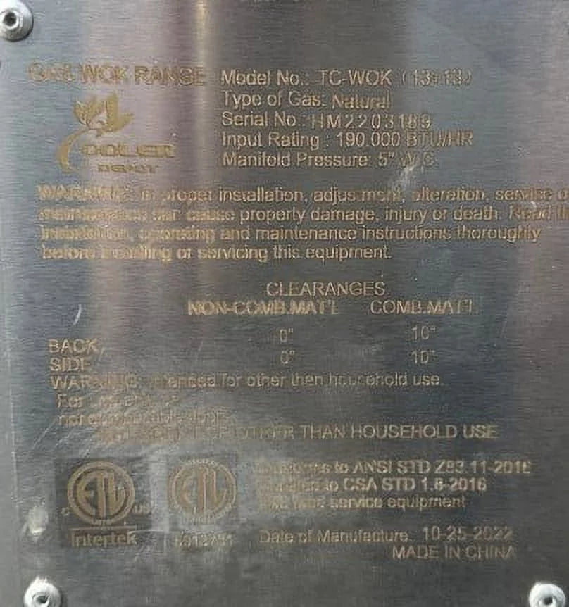 2 Ring Chinese Wok Range Natural Gas F675173