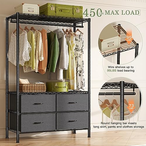 Black Heavy Duty Metal Clothes Rack with 4 Drawers A619