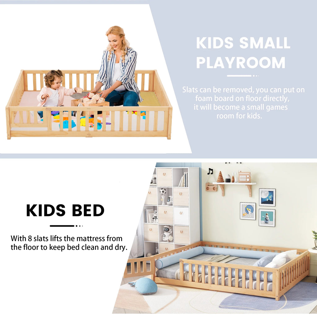 Queen Size Bed Floor Bed with Safety Guardrails G352115