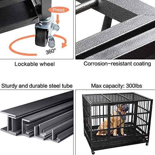 Heavy Duty Dog Crate with Lockable Wheels and Removable Tray V264505