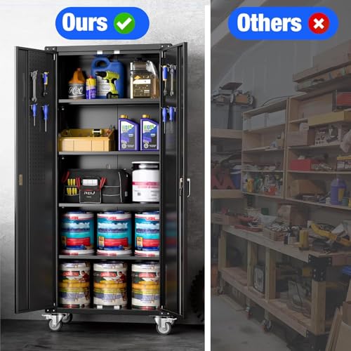 Black 72" H Metal Storage Cabinet with 2 Doors and 4 Adjustable Shelves U96977
