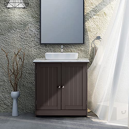 Pedestal Under Sink Storage Bathroom Vanity with 2 Doors Bathroom Cabinet 23 5/8" x 11 7/16" x 23 5/8" (Espresso) P479522