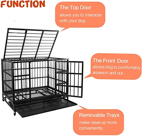 Heavy Duty Dog Crate with Lockable Wheels and Removable Tray V264505