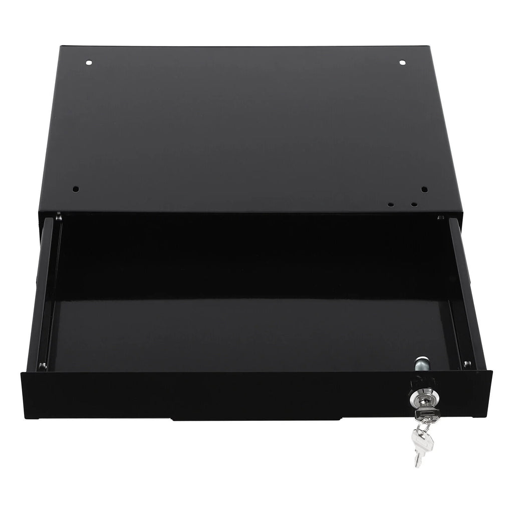 Black Rectangular Under Desk Mounted Iron Drawer Storage with Keys E40411
