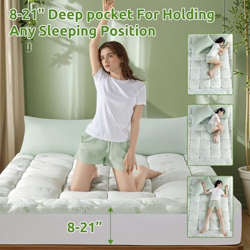 Queen Mattress Topper, Extra Thick 1100 GSM Down Alternative Fill, Cooling Pillow Top Mattress Cover with 8-21" Deep Pocket W581