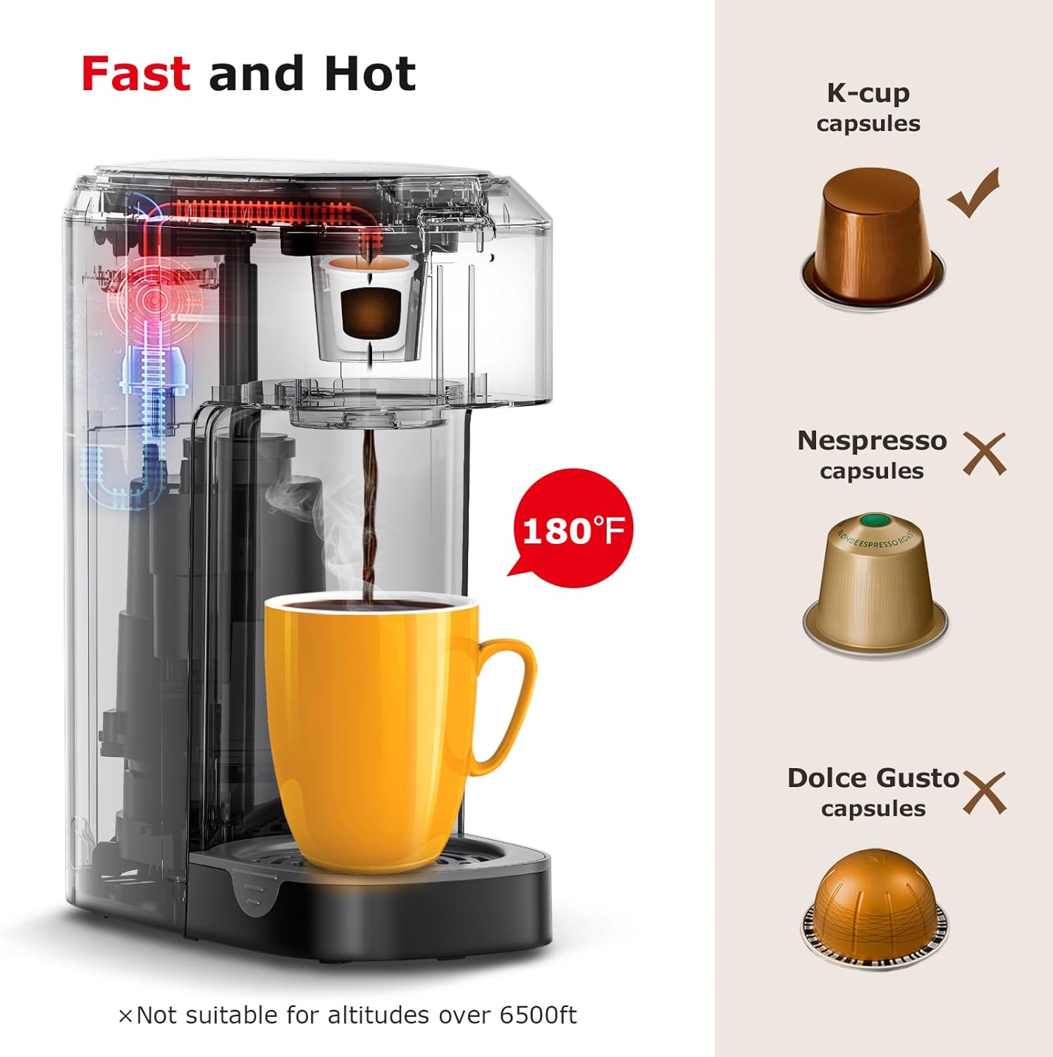 Single Serve Coffee Maker for K Cup Capsule, Brew Sizes 6 to 12oz P9193