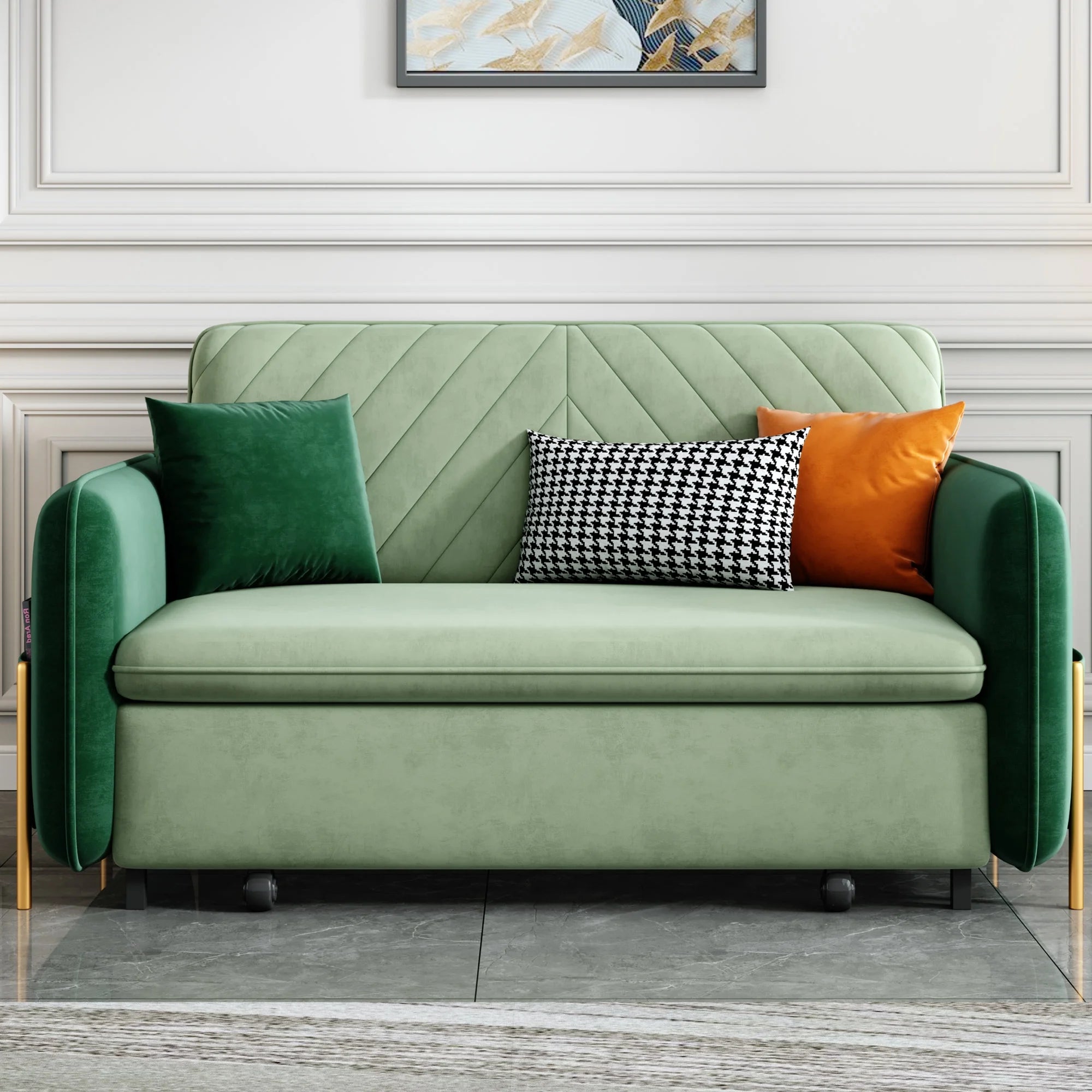 Green Velvet Convertible Sleeper Sofa X17530