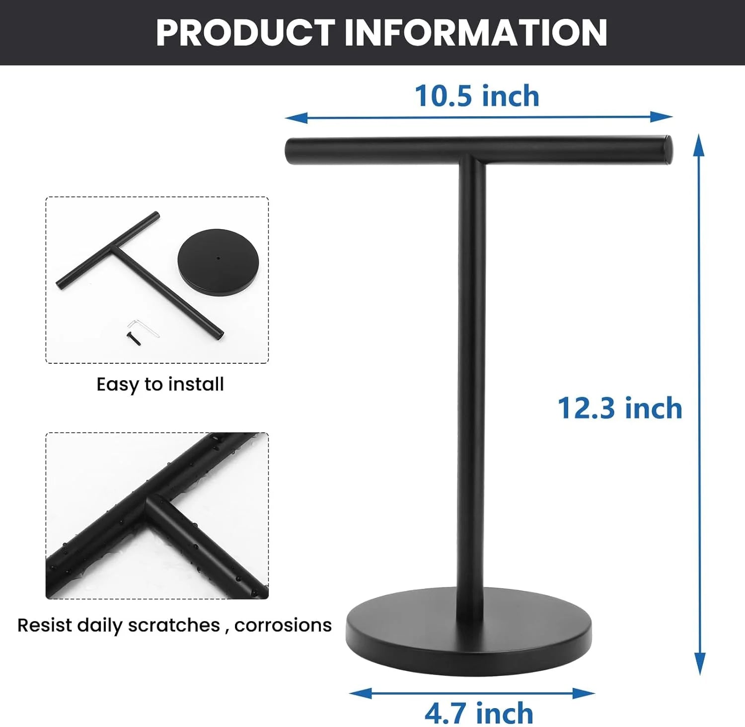 Matte Black Stainless Steel Hand Towel Holder Stand L62314