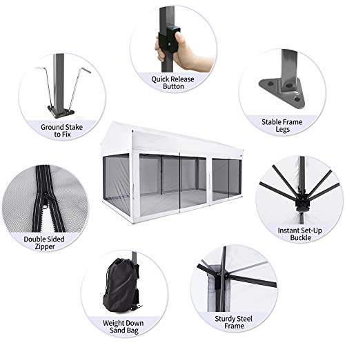 10 Foot by 20 Foot White Rectangular Pop Up Canopy with Removable Sidewalls and Wheeled Carry Bag Y190378