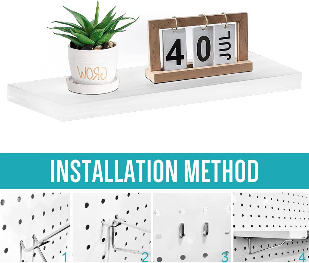 White Stain-Resistant Pegboard Shelf Set with Steel Brackets and Hooks, Pack of 2 O222