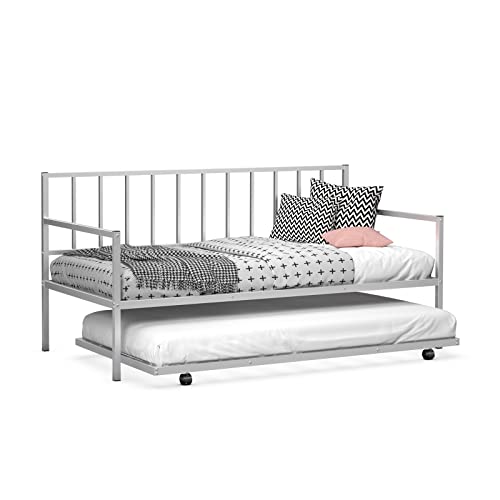 Silver Metal Twin Daybed with Trundle Z871989