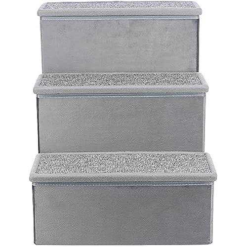Velour Foldable 3-Step Pet Stairs with Storage G7484