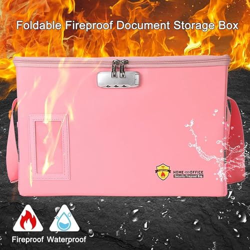 Pink Fireproof Document Box with Lock and Handle O27378