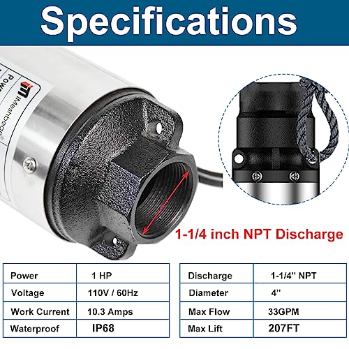 Stainless Steel 1 hp 115V 33 GPM 207' Head 4" Submersible Pump L10828