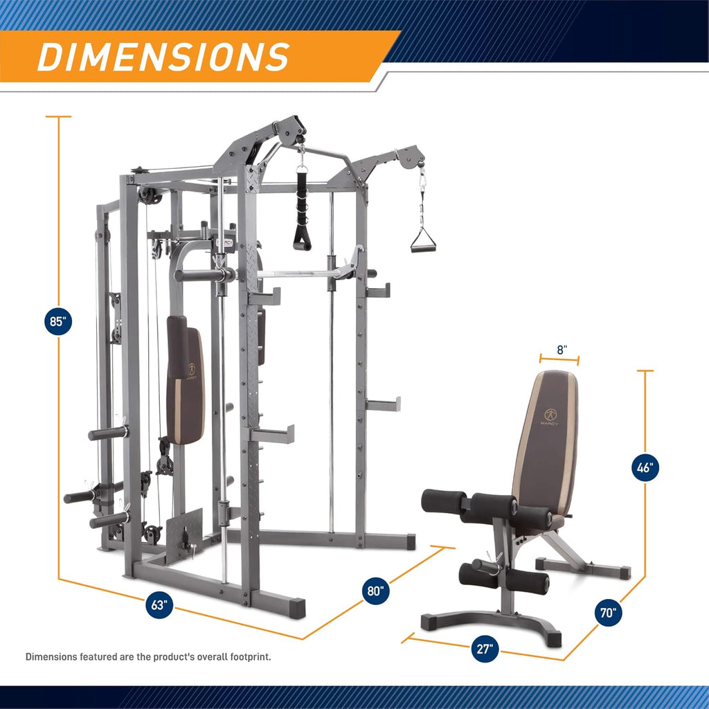 Smith Cage Machine with Workout Bench and Weight Bar Home Gym Equipment T5464
