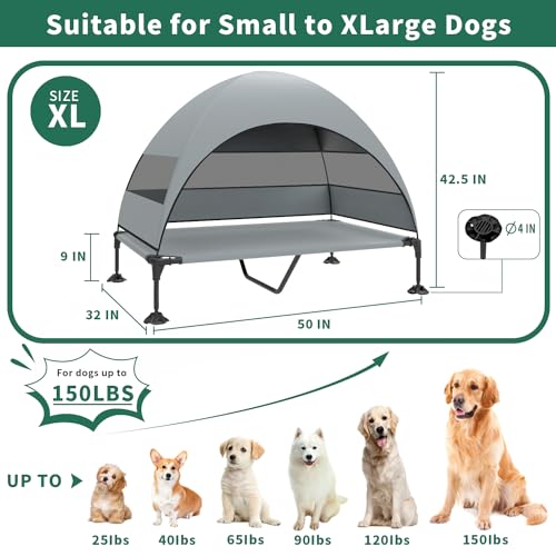 Grey Raised Outdoor Dog Cot with Removable Canopy A13199