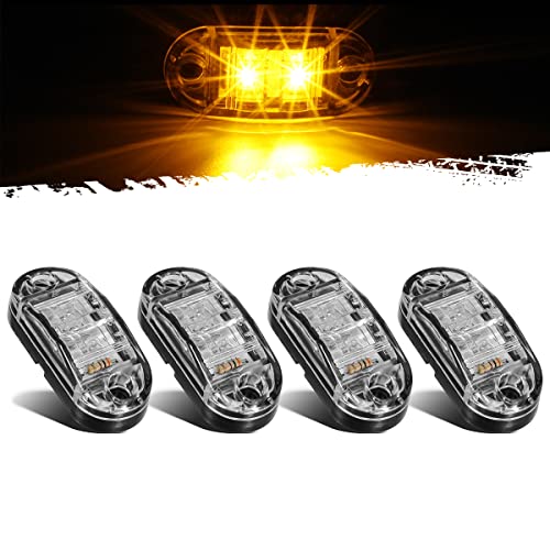 4Pcs 2.5 Inch Oval Amber Led Side Marker Lights Clear Lens Surface Mount 12V H748040