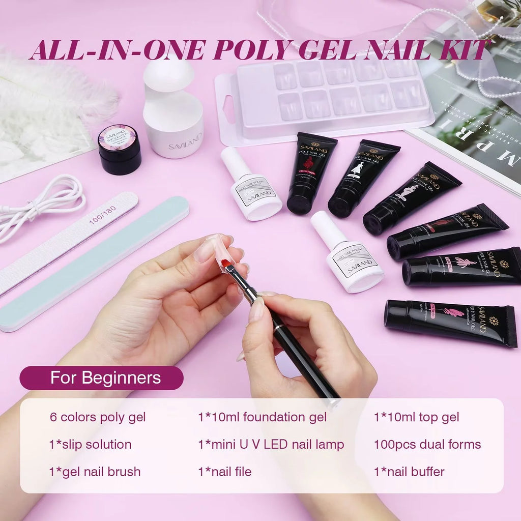 6 Colors Poly Extension Gel Nail Kit with Nail Lamp N139