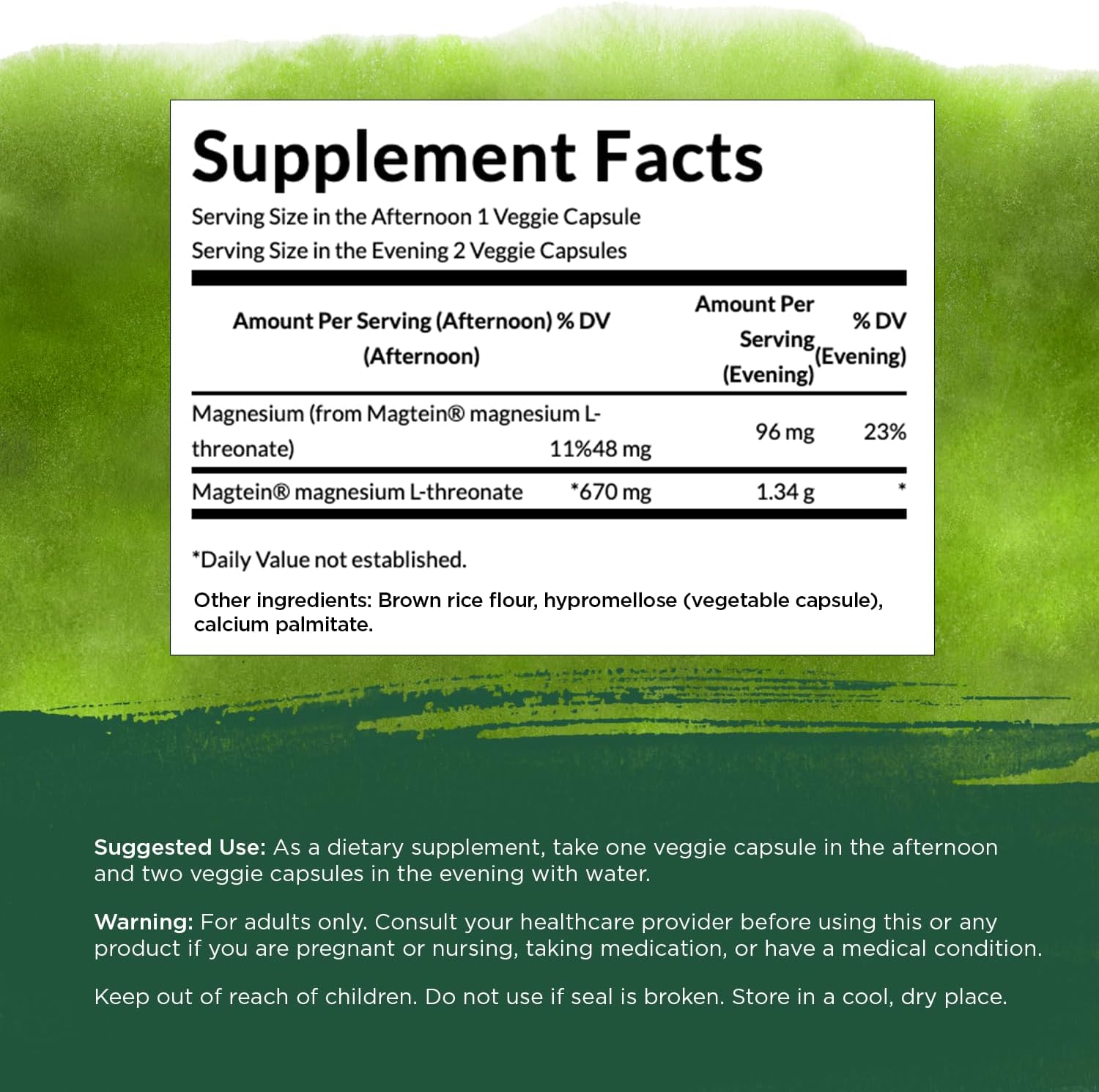 Magnesium L-Threonate Mineral Supplement 90 Veggie Capsules Z89241