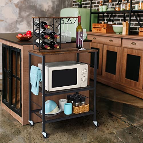 3 Tier Brown Rolling Utility Cart with Storage Z883