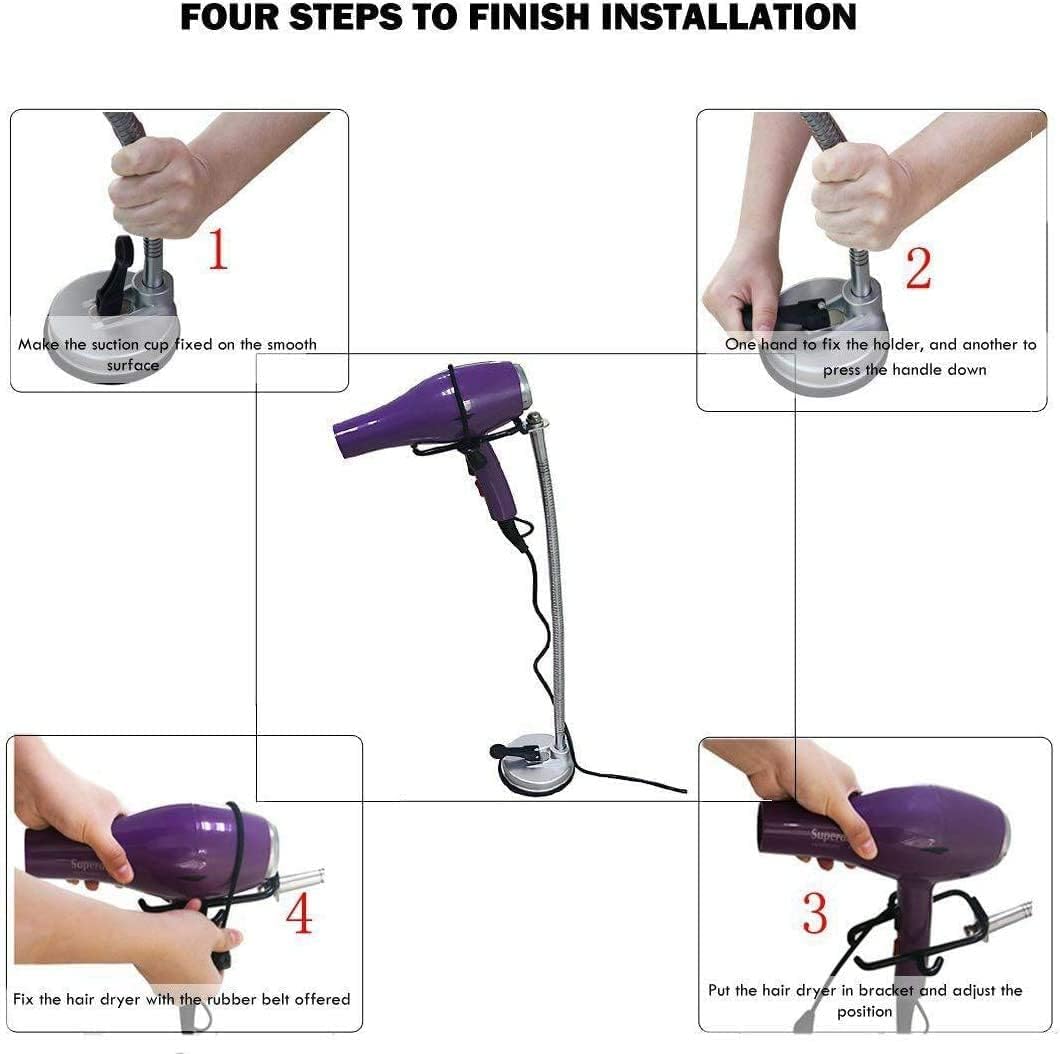 Stainless Steel 360 Degree Rotating Hair Dryer Holder Stand with Suction Cup H24675