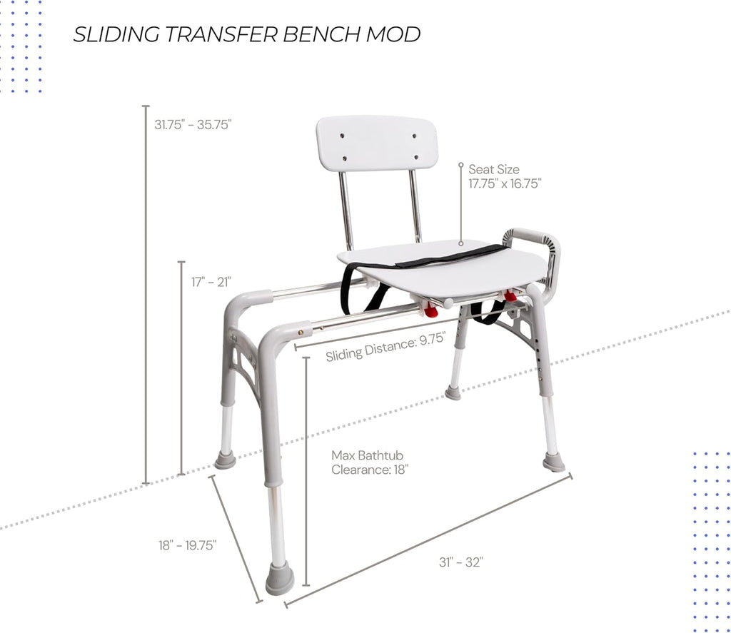 Sliding Transfer Bench & Tub Shower Chair with Interchangeable Arm Rest, Height Adjustable, High Weight Capacity up to 350 LBs U564813