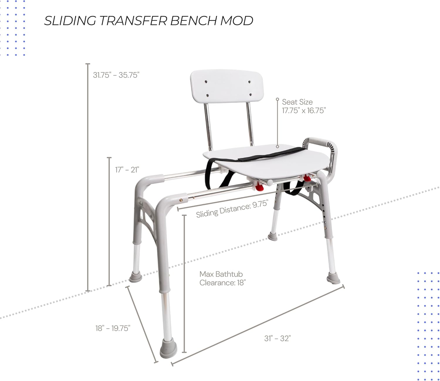 Sliding Transfer Bench & Tub Shower Chair with Interchangeable Arm Rest, Height Adjustable, High Weight Capacity up to 350 LBs U564813