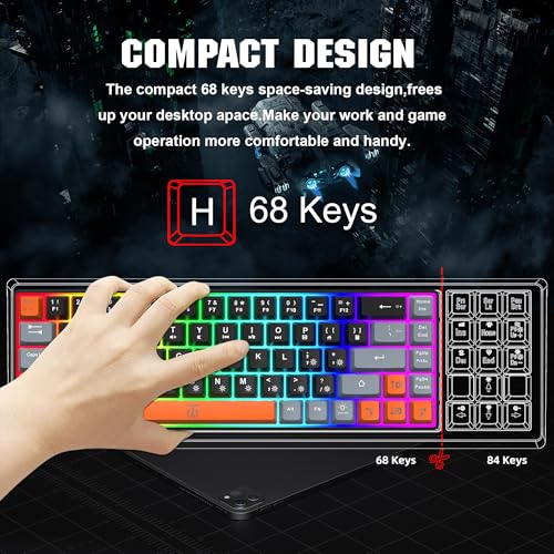 Compact RGB Backlit Gaming Keyboard (68 Keys, White&Grey&Orange) J400056
