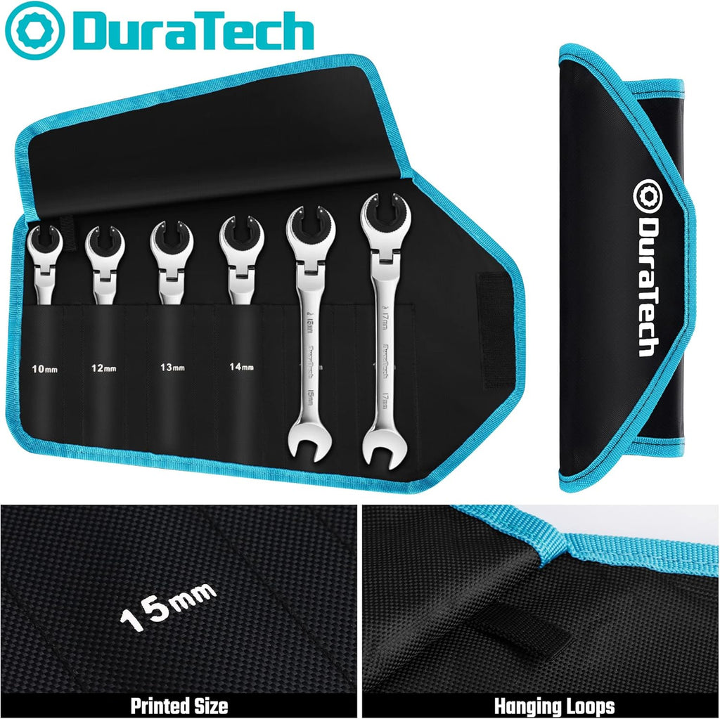 6-Piece Metric Ratcheting Wrench Set with Open Flex-head, 10-17mm, CR-V Steel, with Organizer Bag H70268