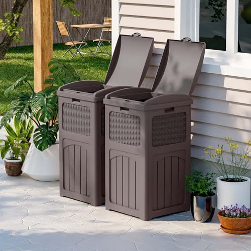 Black 36 Gallon Resin Outdoor Trash Can with Lid S614906