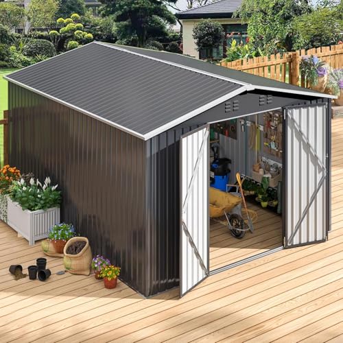 8 x 12 FT Metal Outdoor Storage Shed Black U62580