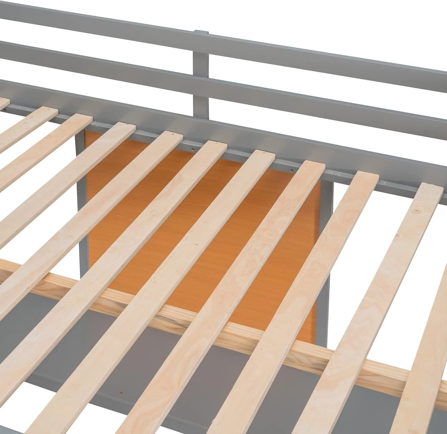 Gray Wood Loft Bed Frame With Desk, Storage Shelves And Writing Board, Two Ladders And Moveable 2-Shelf Cabinet C338