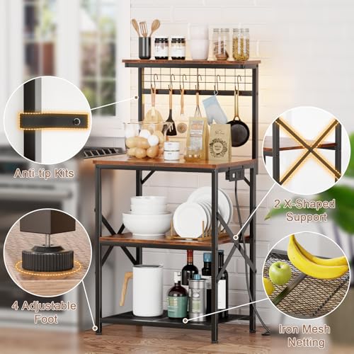Rustic Brown Bakers Rack with 4 Tier Shelves J52148