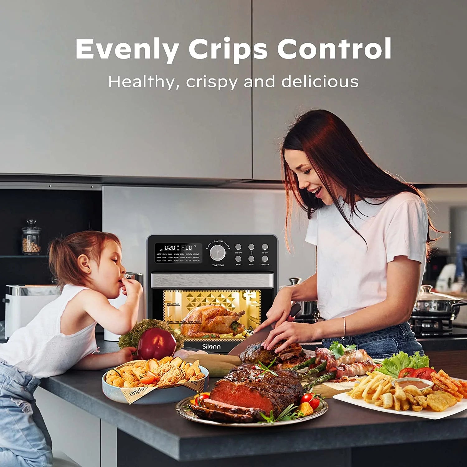 16 Quart 21-in-1 Air Fryer Toaster Oven Combo, 1600W, Black S379