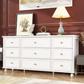 White 9 Drawer Chest of Drawers with Gold Metal Handles & Wooden Legs J6863
