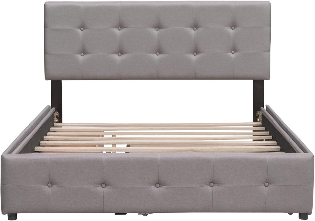 Light Gray Upholstered Platform Bed with Drawers N9122