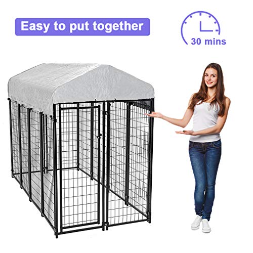 8 x 4 x 6 Ft Metal Galvanized Dog Kennel with Cover V266050