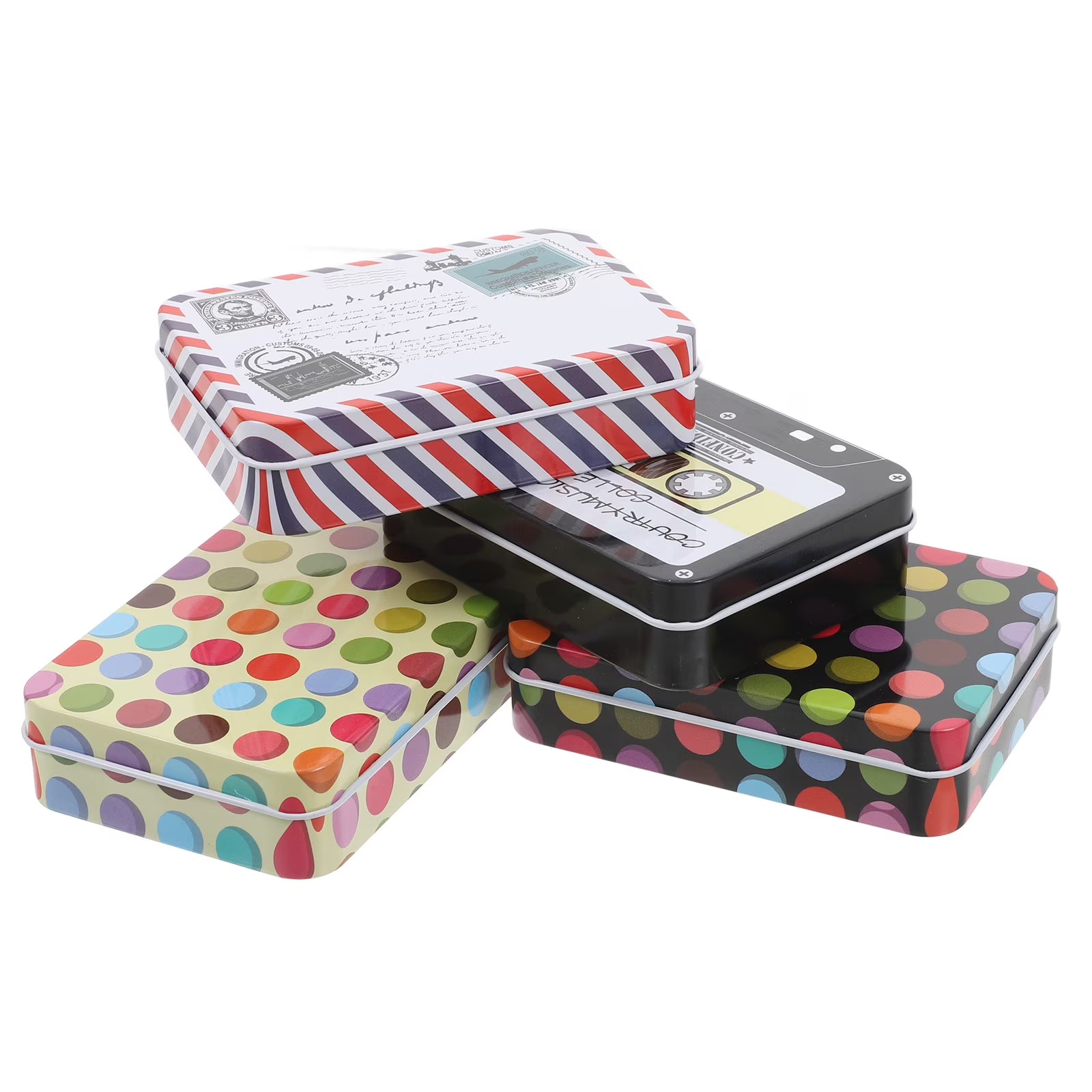 4 Pcs Mini Rectangular Iron Tin Box With Metal Lid Empty Small Storage Container U85152