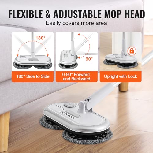 Cordless Electric Spin Mop with Dual Spinning Mop Heads, 4 Microfiber Pads & 2 Floor Scrubber Pads O97540
