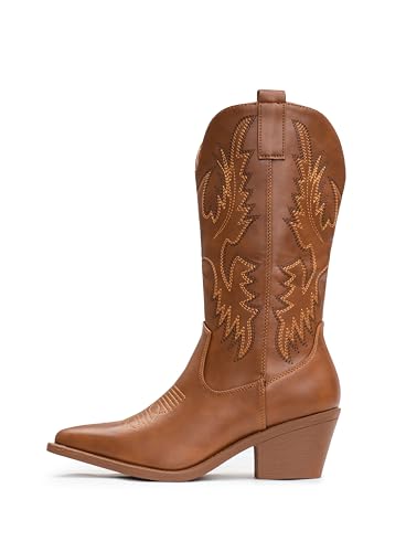 Cowboy Boots Pull On Pointy Toe Mid Calf Boots H40485