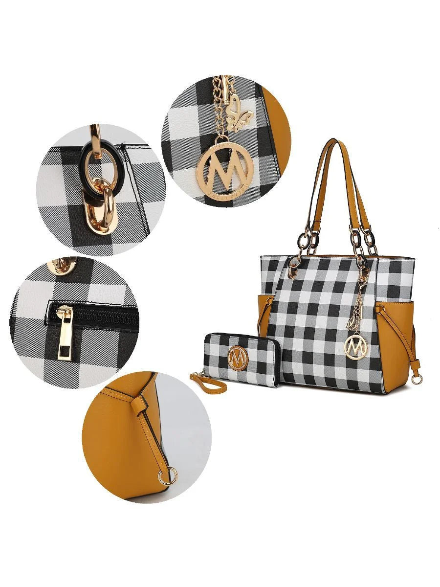 Checkered Tote Handbag with Wallet Z569574