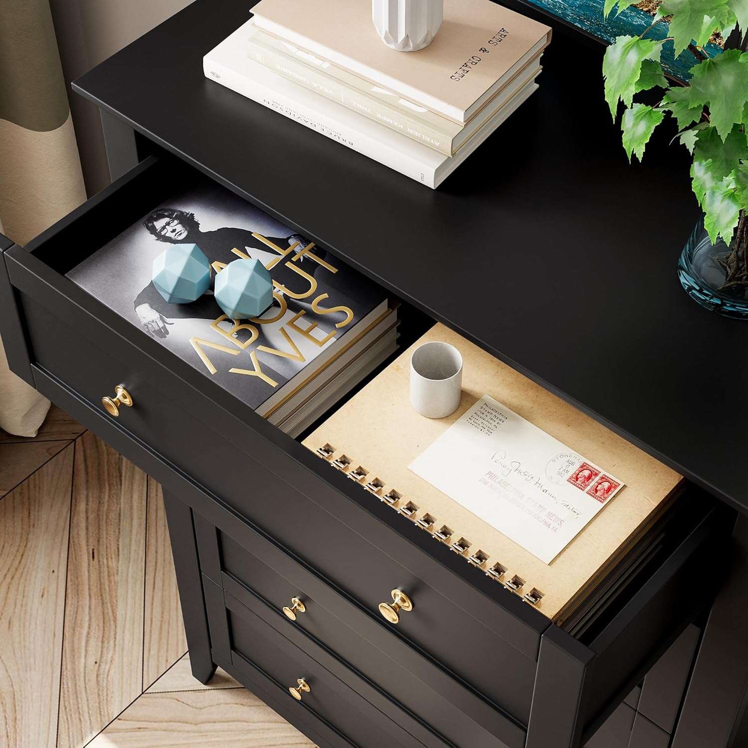 Black 5 Drawer Wood Dresser H242705