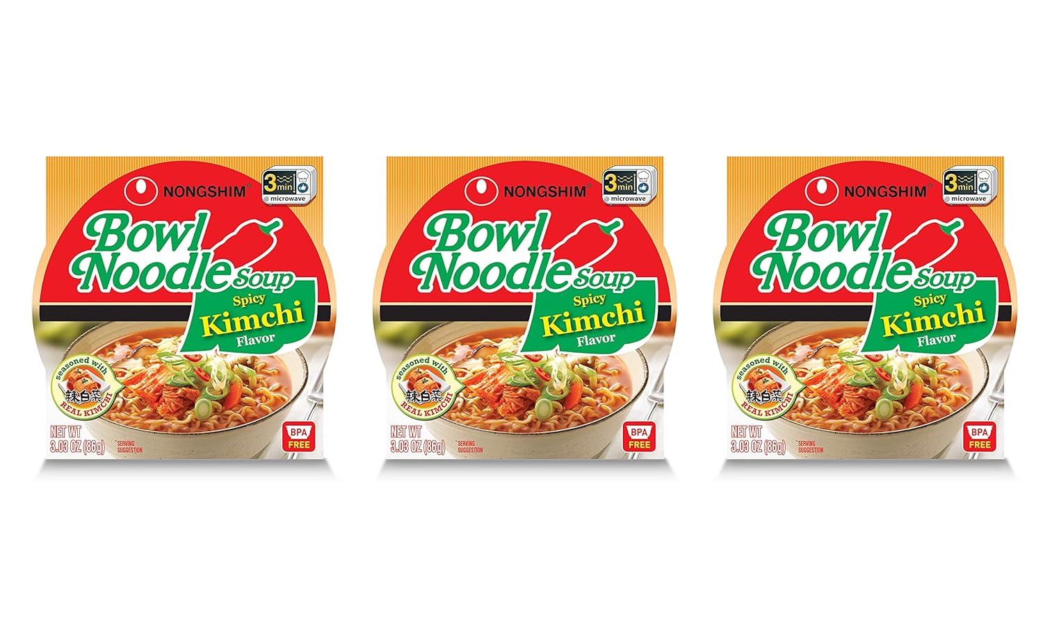 3 Pack Spicy Kimchi Bowl Instant Noodle Soup P41819